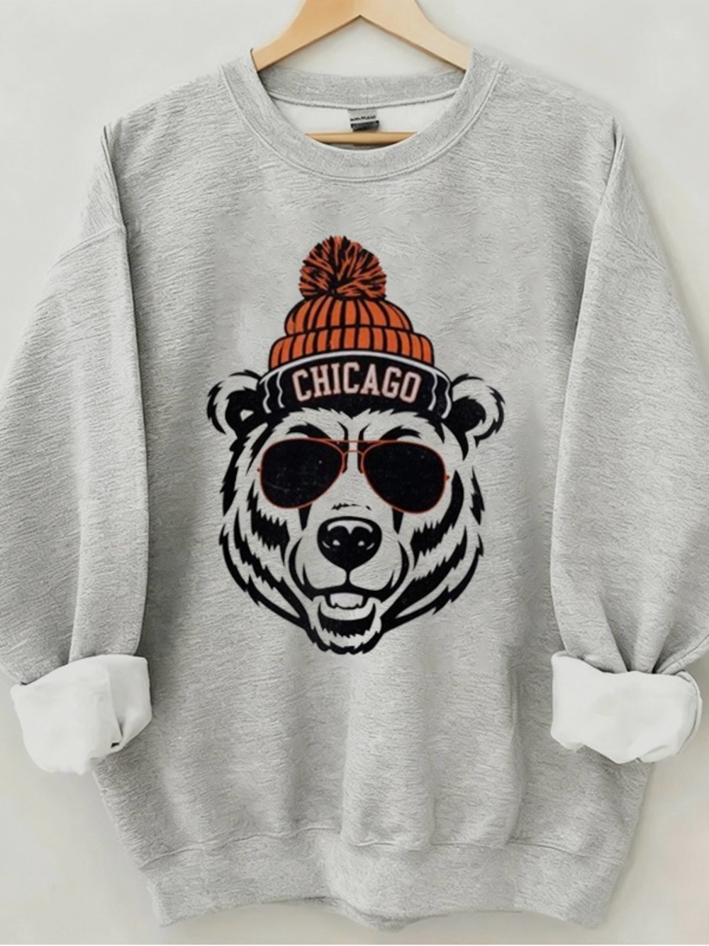 Retro Chicago Bear Graphic Crewneck Sweater - Ash Gray Football Fans Shirt